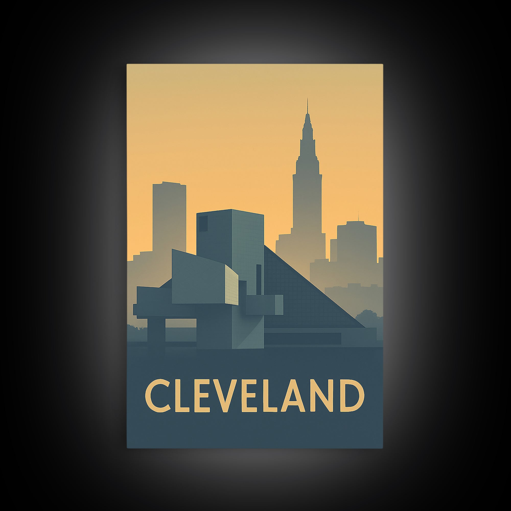 Cleveland Ohio Travel Poster, Framed Canvas Print, Vintage City Poster Art, Cleveland Art Print, Travel Poster Set, Fine Art Print