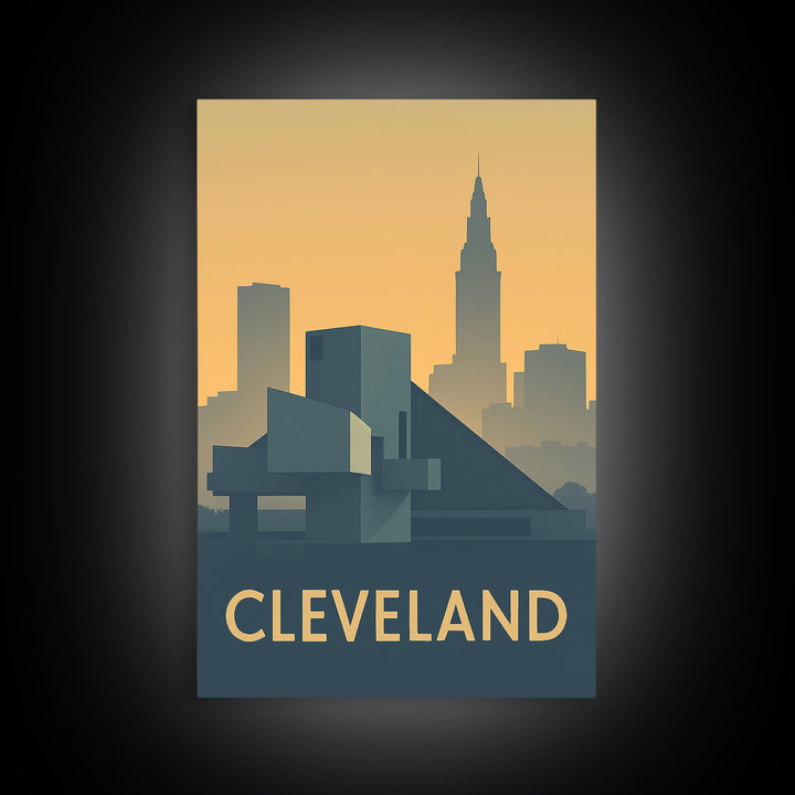 Cleveland Ohio Travel Poster, Framed Canvas Print, Vintage City Poster Art, Cleveland Art Print, Travel Poster Set, Fine Art Print