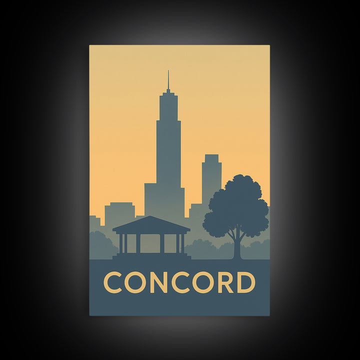 Concord Travel Poster, Framed Canvas Print, Minimalist Retro Wall Art, Concord Wall Art, Eclectic Wall Decor, Retro Travel Print
