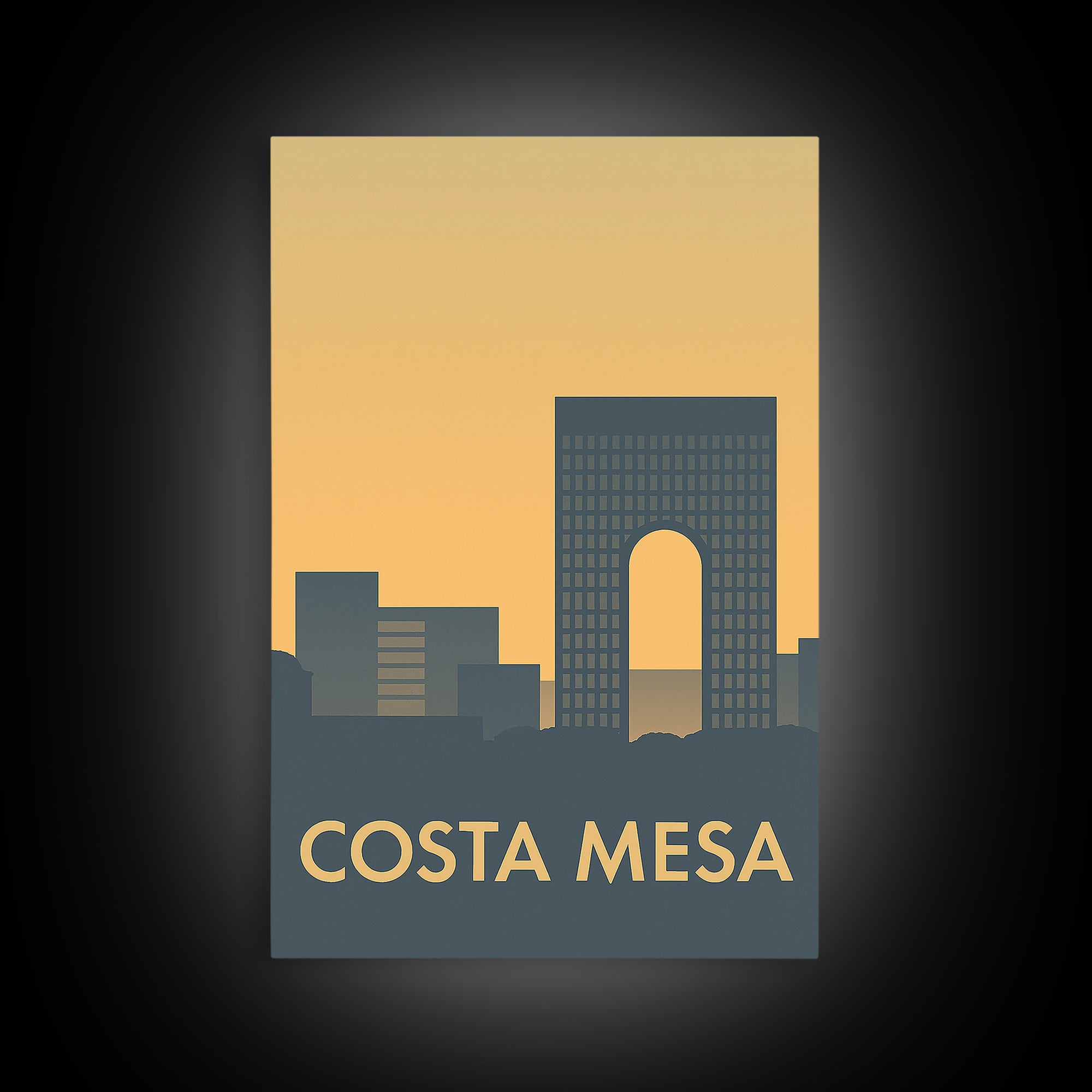 Costa Mesa Travel Poster, Framed Canvas Print, Sunset Skyline Wall Art, Costa Mesa Wall Art, Wanderlust Decor, City Art Print, Design 2