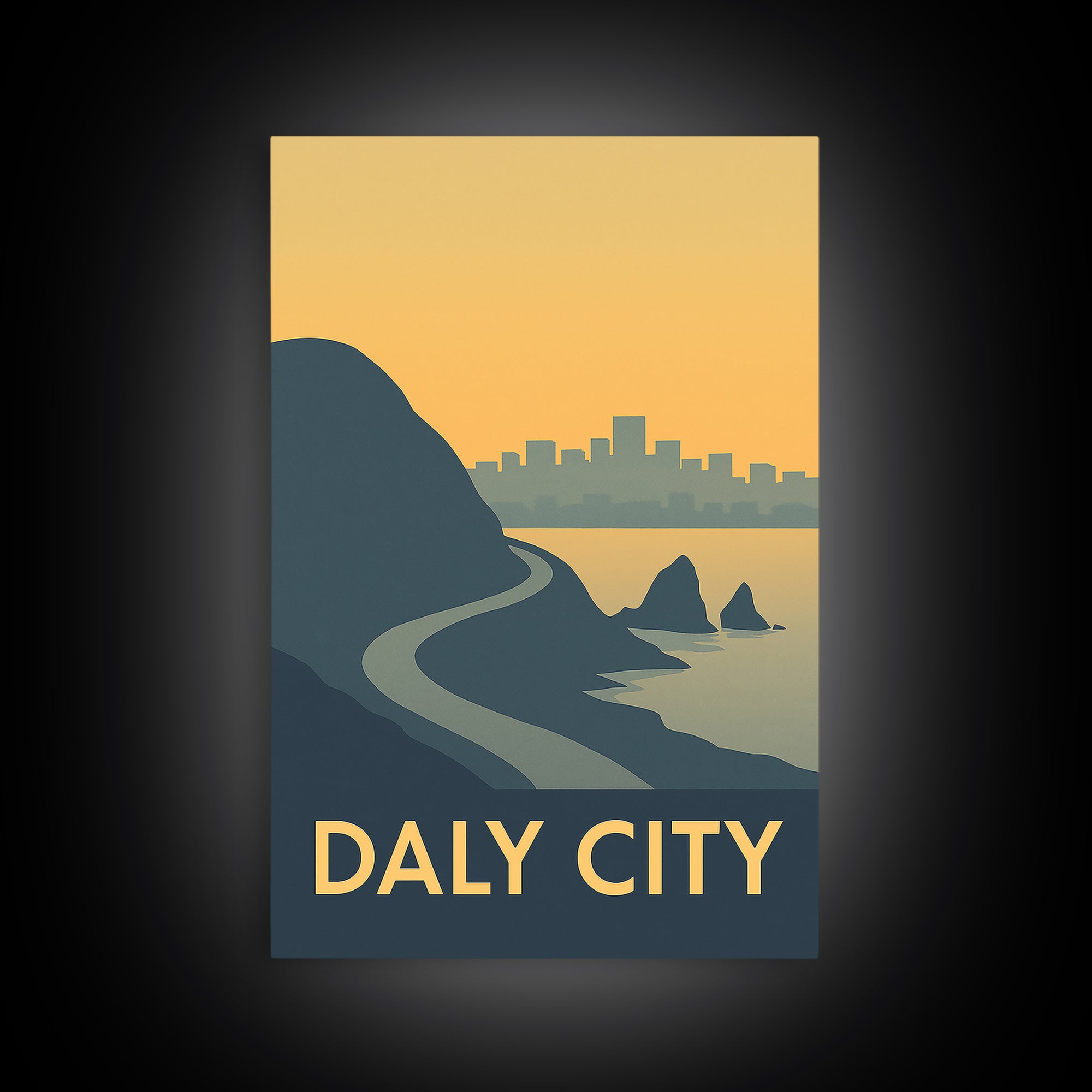 Daly City Travel Poster, Framed Canvas Print, Mid Century Travel Art, Daly City City Art, Travel Poster Set, City Travel Prints