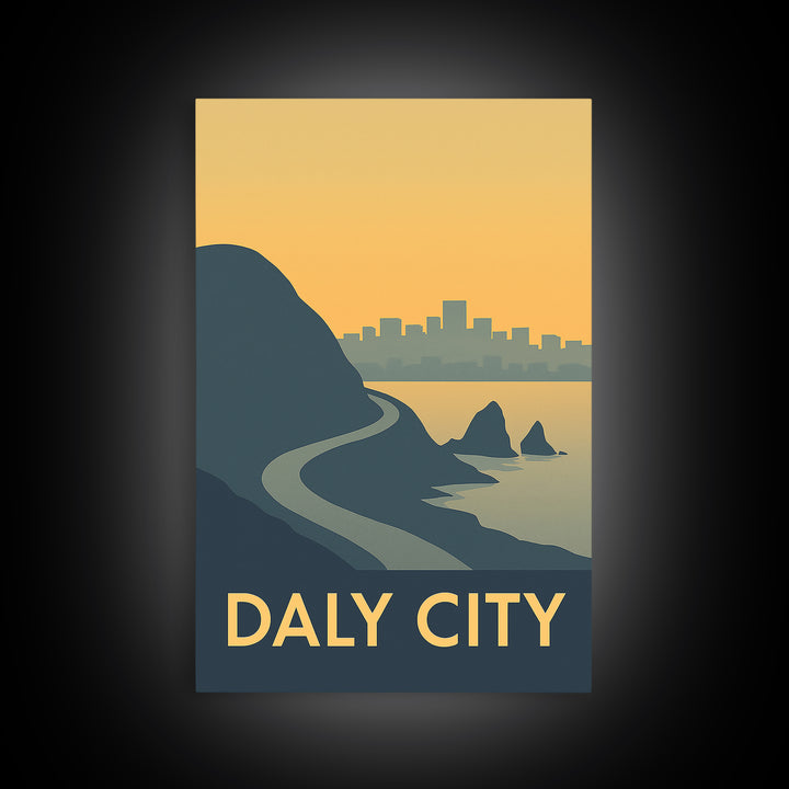 Daly City Travel Poster, Framed Canvas Print, Mid Century Travel Art, Daly City City Art, Travel Poster Set, City Travel Prints