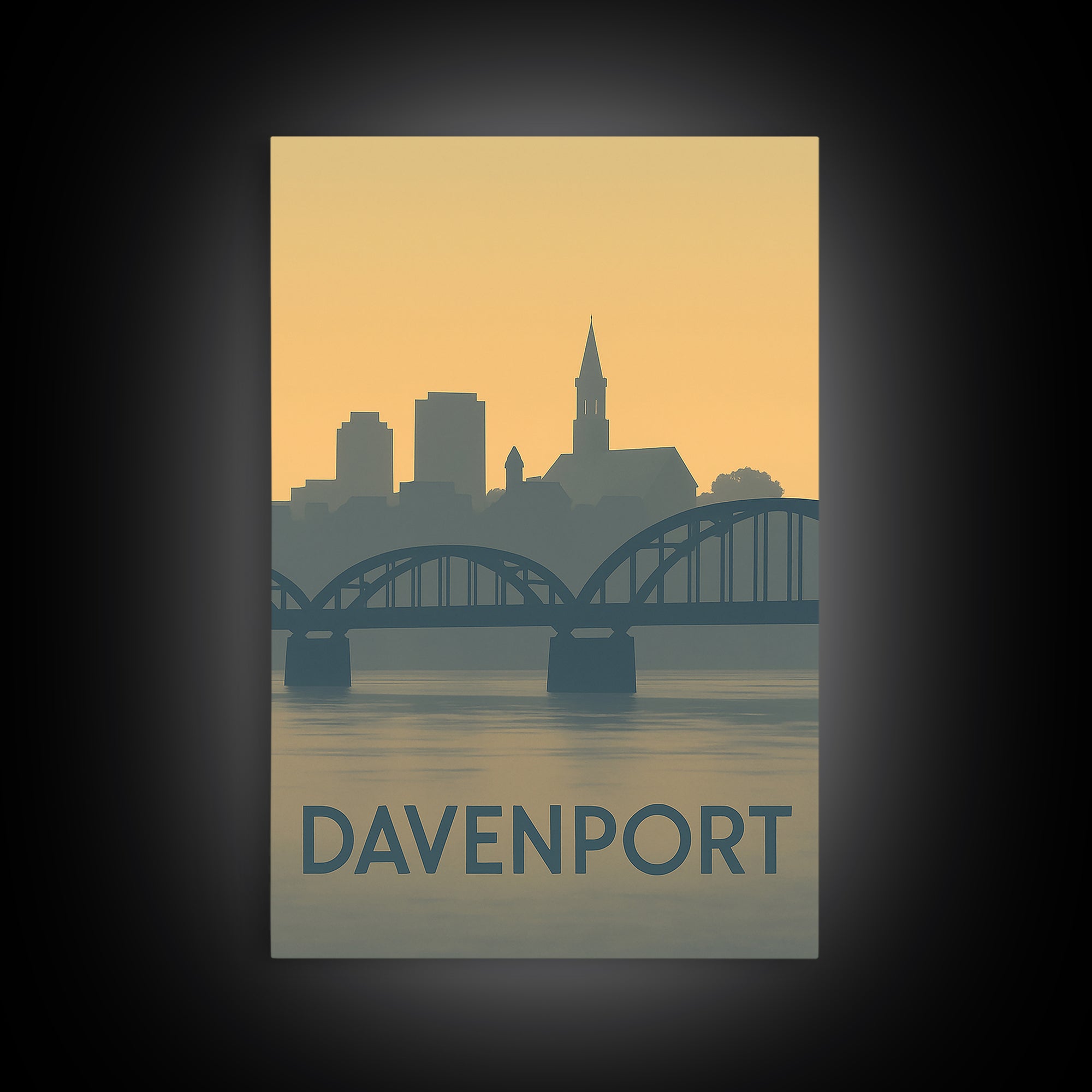 Davenport Travel Poster, Framed Canvas Print, Vintage City Poster Art, Davenport Poster Print, City Art Print, Mid Century Wall Art