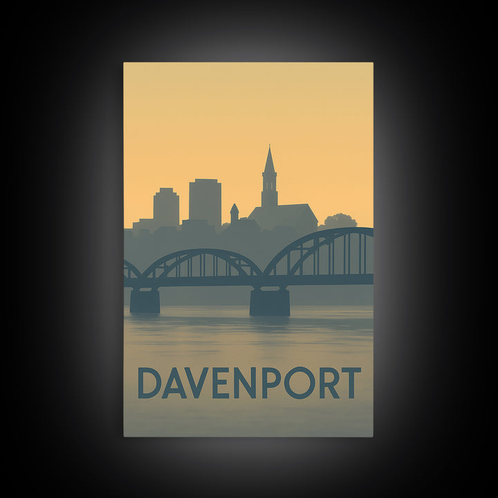 Davenport Travel Poster, Framed Canvas Print, Vintage City Poster Art, Davenport Poster Print, City Art Print, Mid Century Wall Art