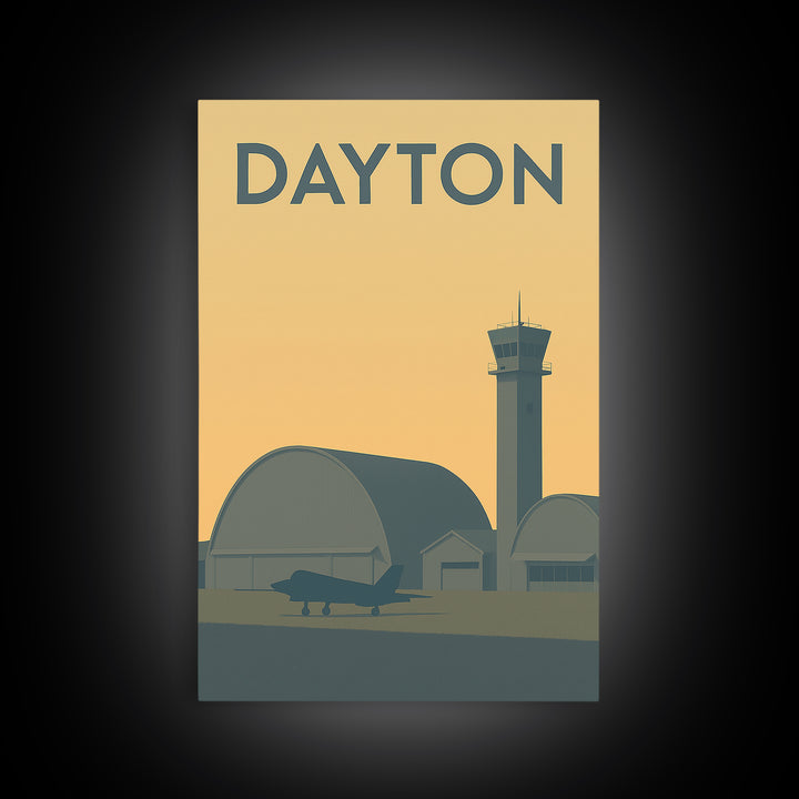 Dayton Travel Poster, Framed Canvas Print, Minimalist Retro Wall Art, Dayton Art Print, Modern Wall Decor, Home Office Decor, Poster Art