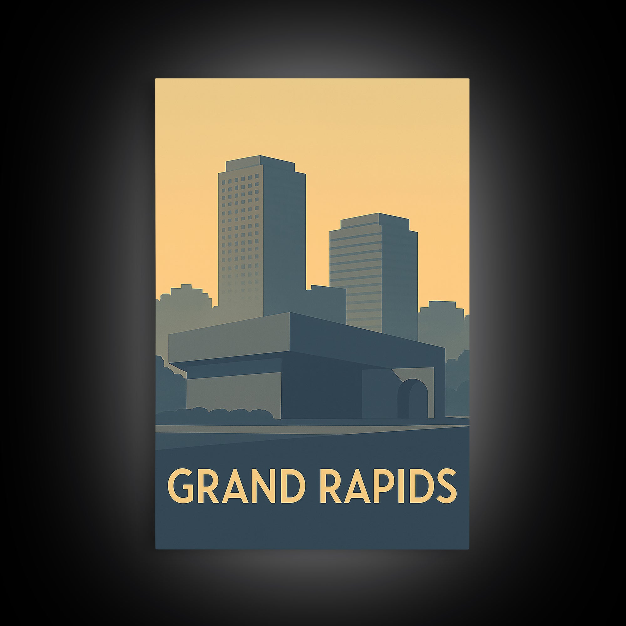 Grand Rapids Travel Poster, Framed Canvas Print, Minimalist Retro Wall Art, Grand Rapids Art Print, Vintage Travel Art, Travel Poster Art