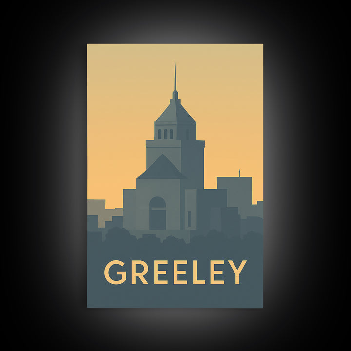 Greeley Travel Poster, Framed Canvas Print, Mid Century Travel Art, Greeley Travel Art, Vintage City Art, Mid Century Wall Art