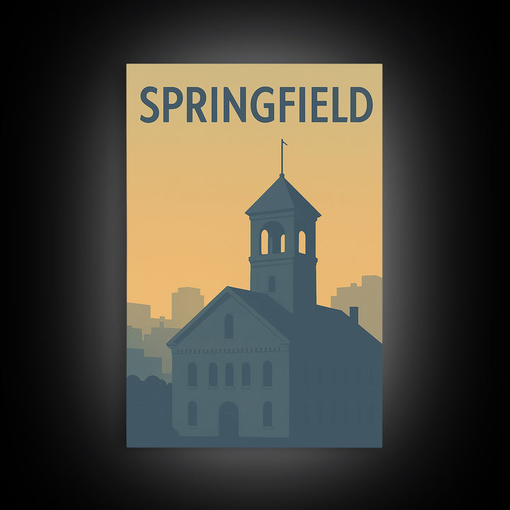 Springfield Travel Poster, Framed Canvas Print, Vintage City Poster Art, Springfield Art Print, Vintage City Poster, Mid Century Wall Art