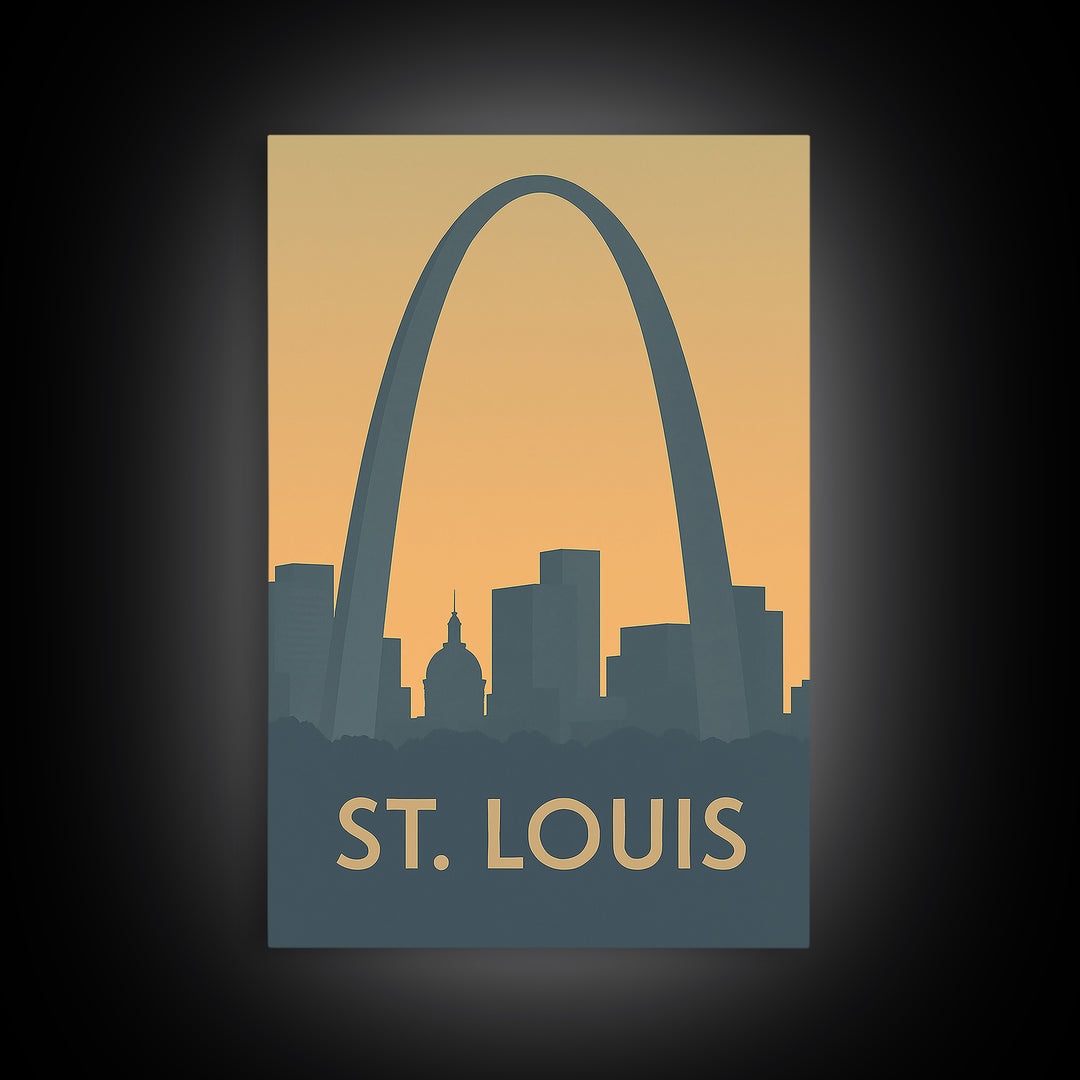 St Louis Missouri Travel Poster, Canvas Print, Sunset Skyline Wall Art, St Louis Art Print, Retro Travel Print, Wall Decor, Fine Art Print