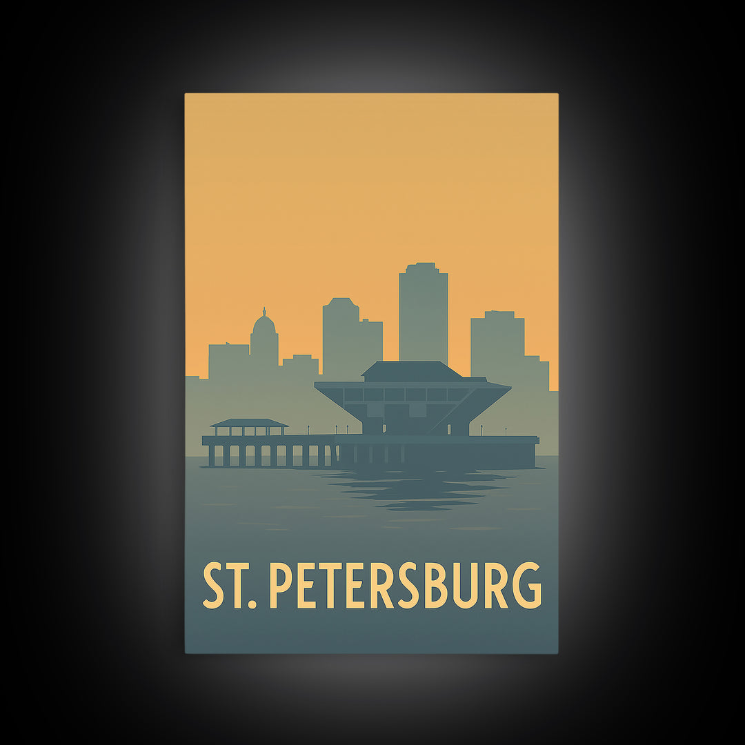 St Petersburg Travel Poster, Framed Canvas Print, Sunset Skyline Wall Art, St Petersburg Art Print, City Art Print, Fine Art Print