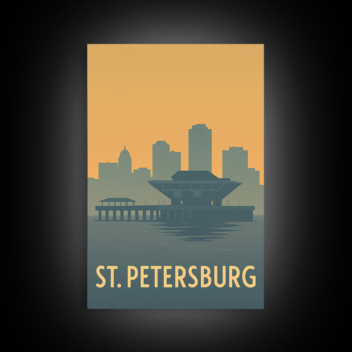 St Petersburg Travel Poster, Framed Canvas Print, Sunset Skyline Wall Art, St Petersburg Art Print, City Art Print, Fine Art Print