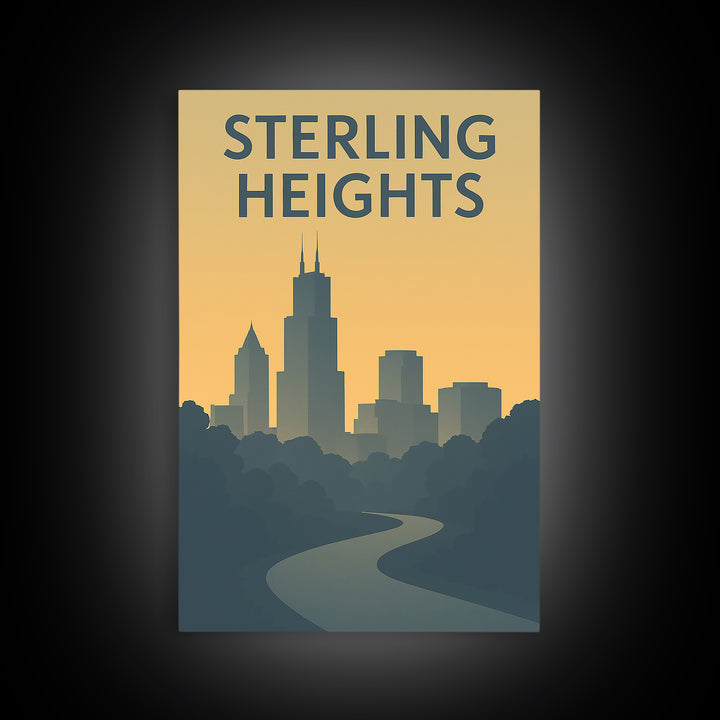 Sterling Heights Michigan Travel Poster, Canvas Print, Mid Century Travel Art, Sterling Heights City Art, Eclectic Wall Decor, Poster Print
