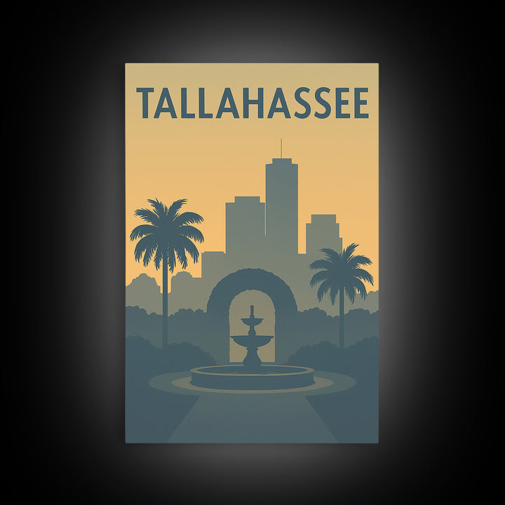 Tallahassee Florida Travel Poster, Framed Canvas Print, Mid Century Travel Art, Tallahassee Wall Art, City Art Print, Modern Wall Decor
