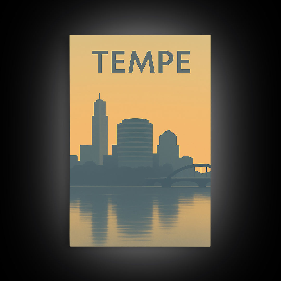 Tempe Travel Poster, Framed Canvas Print, Minimalist Retro Wall Art, Tempe Poster Print, Living Room Wall Art, Travel Poster Set