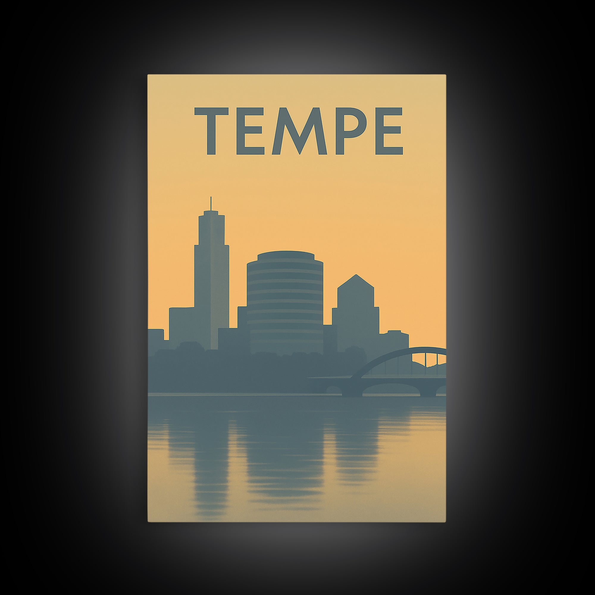 Tempe Travel Poster, Framed Canvas Print, Minimalist Retro Wall Art, Tempe Poster Print, Living Room Wall Art, Travel Poster Set