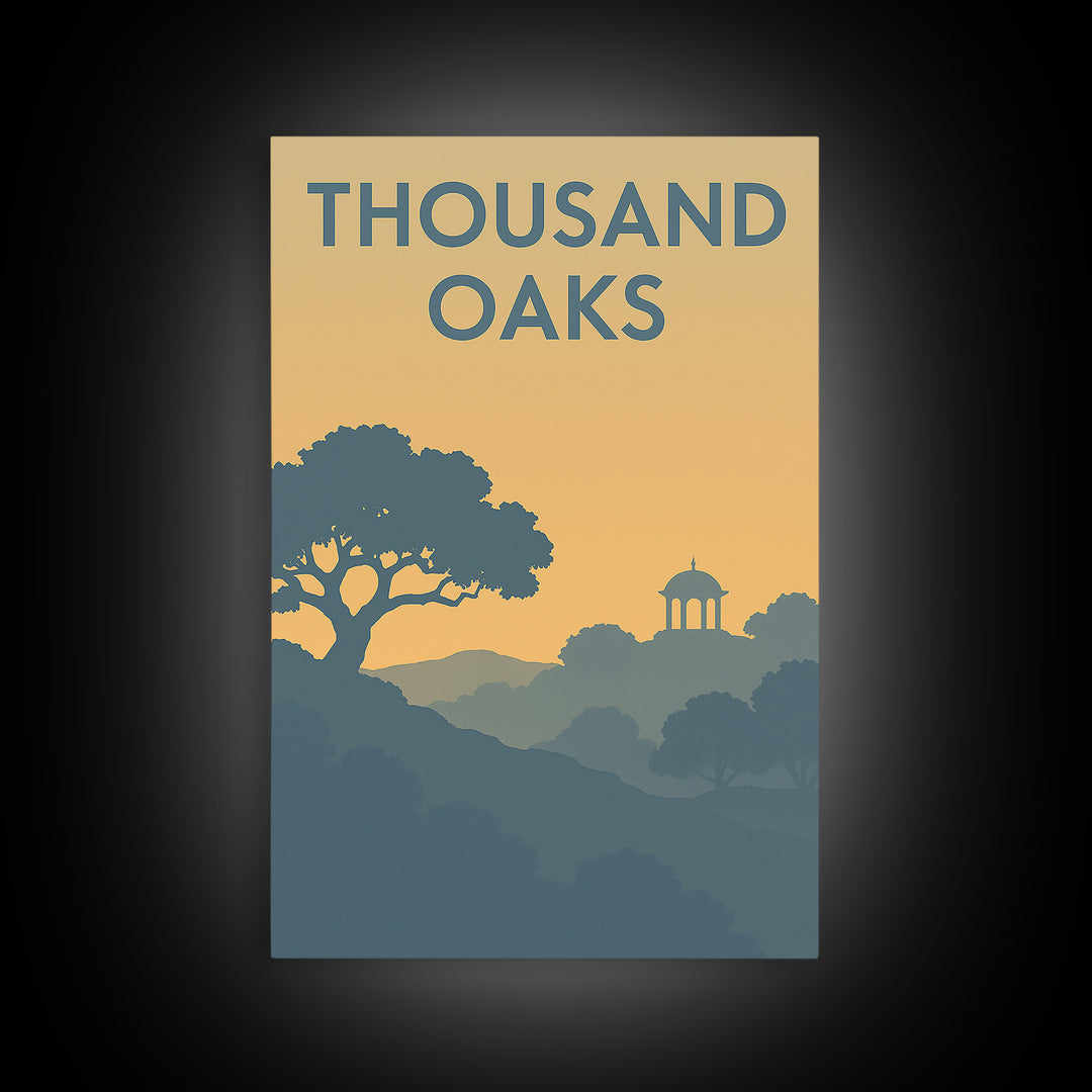 Thousand Oaks California Travel Poster, Canvas Print, Sunset Skyline Wall Art, Thousand Oaks City Art, Vintage City Art, Art Print