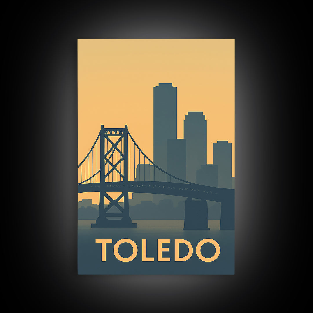 Toledo Ohio Travel Poster, Canvas Print, Retro Wall Art, Toledo Wall Art, Watercolor Cityscape, City Travel Prints, Retro Travel Print