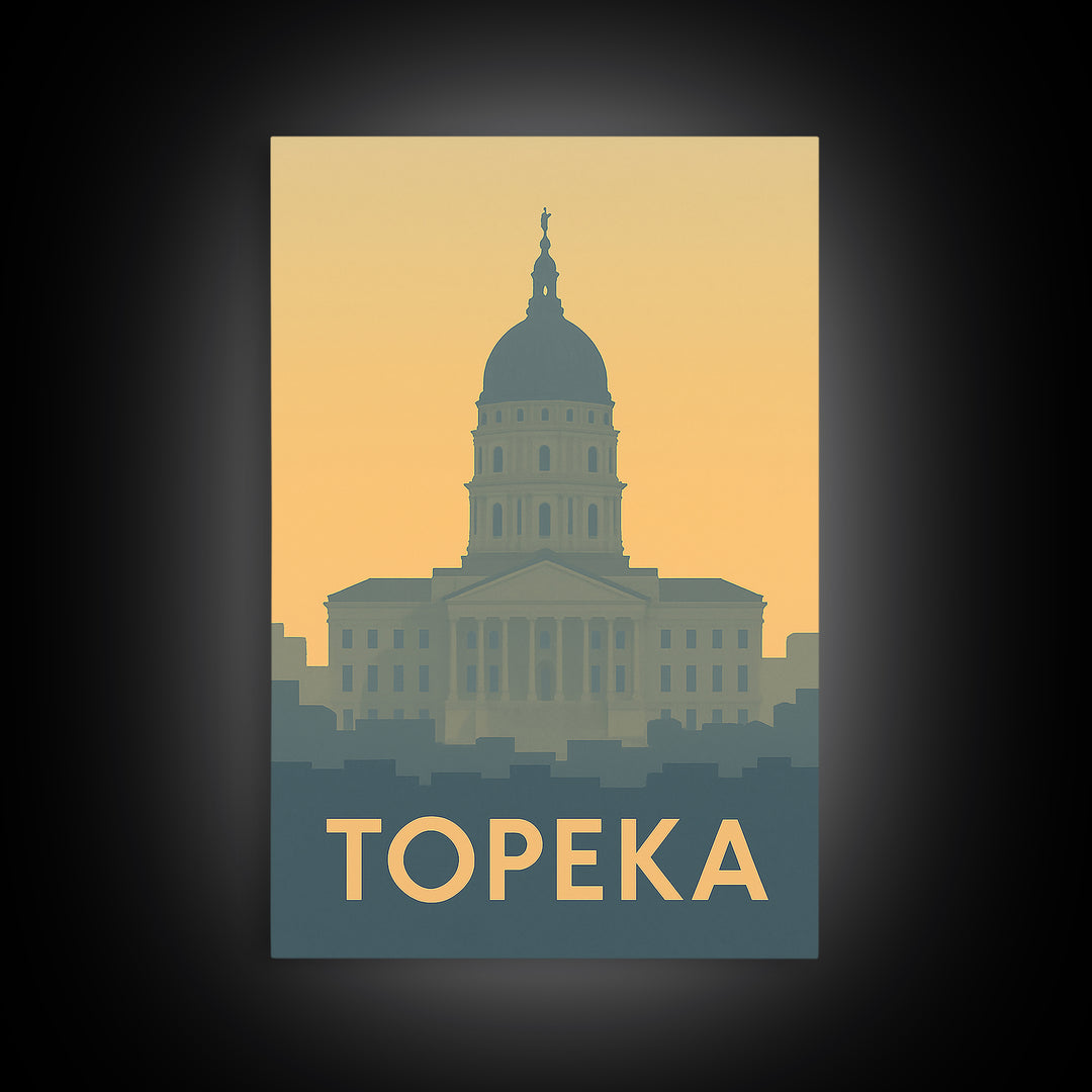 Topeka Travel Poster, Framed Canvas Print, Minimalist Retro Wall Art, Topeka Travel Art, Vintage Travel Art, Travel Art Print, Design 2