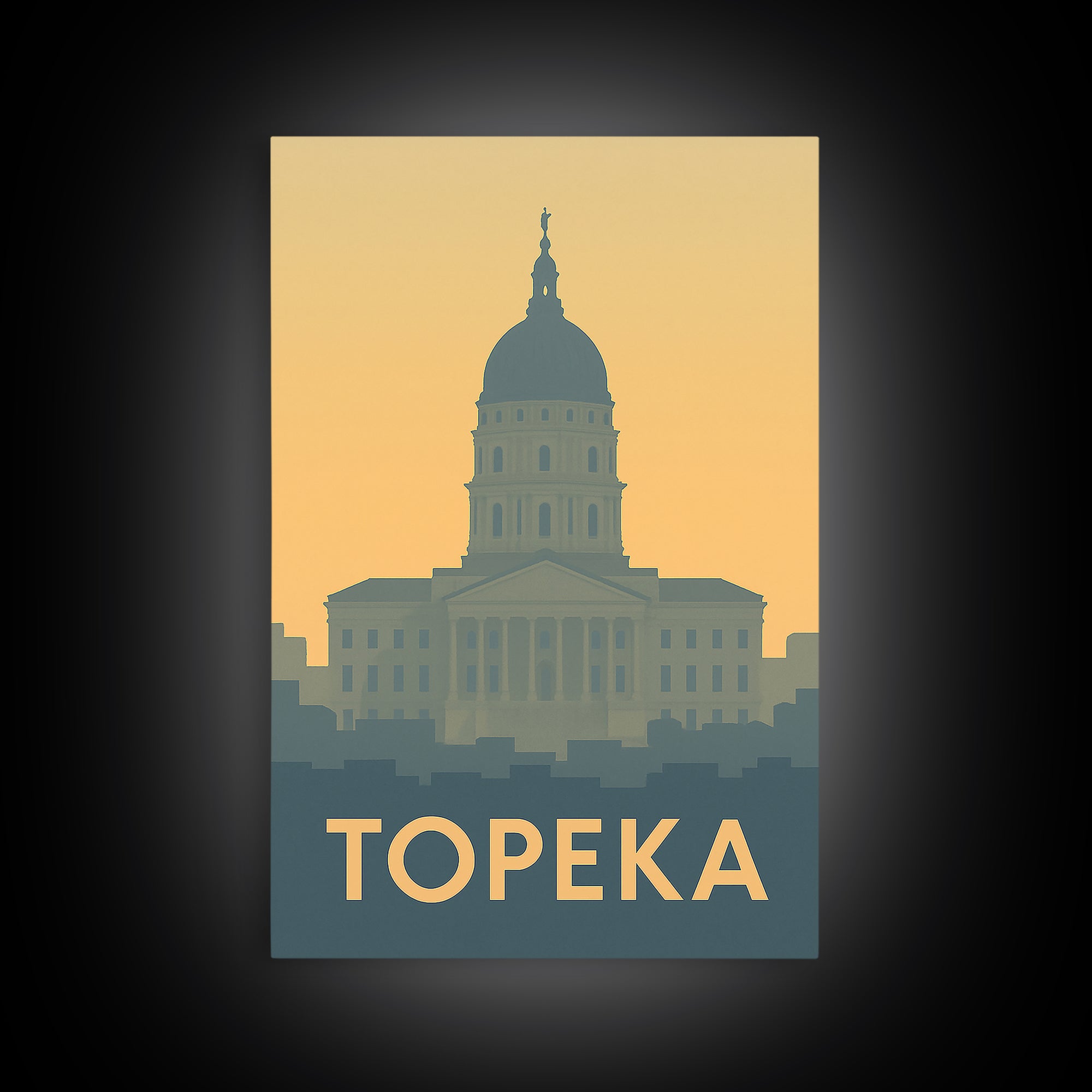 Topeka Travel Poster, Framed Canvas Print, Minimalist Retro Wall Art, Topeka Travel Art, Vintage Travel Art, Travel Art Print, Design 2