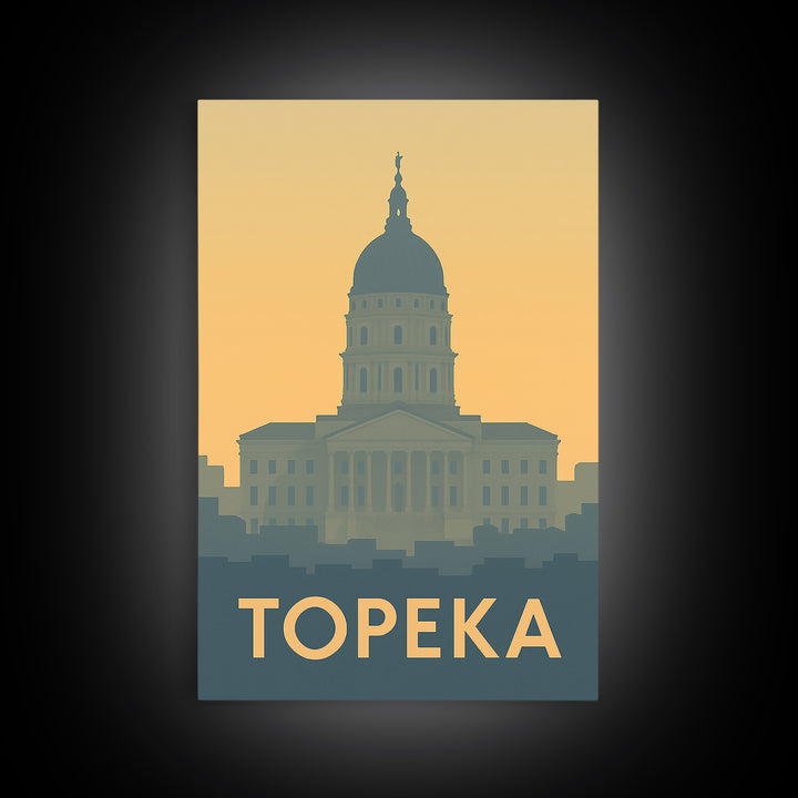 Topeka Travel Poster, Framed Canvas Print, Minimalist Retro Wall Art, Topeka Travel Art, Vintage Travel Art, Travel Art Print, Design 2