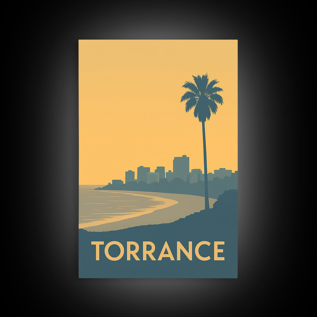 Torrance Travel Poster, Canvas Print, Sunset Skyline Wall Art, Torrance Art Print, Mid Century Wall Art, Gift For Travelers, City Poster