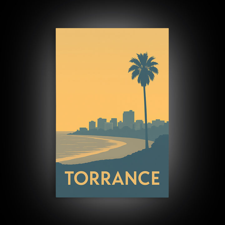Torrance Travel Poster, Canvas Print, Sunset Skyline Wall Art, Torrance Art Print, Mid Century Wall Art, Gift For Travelers, City Poster
