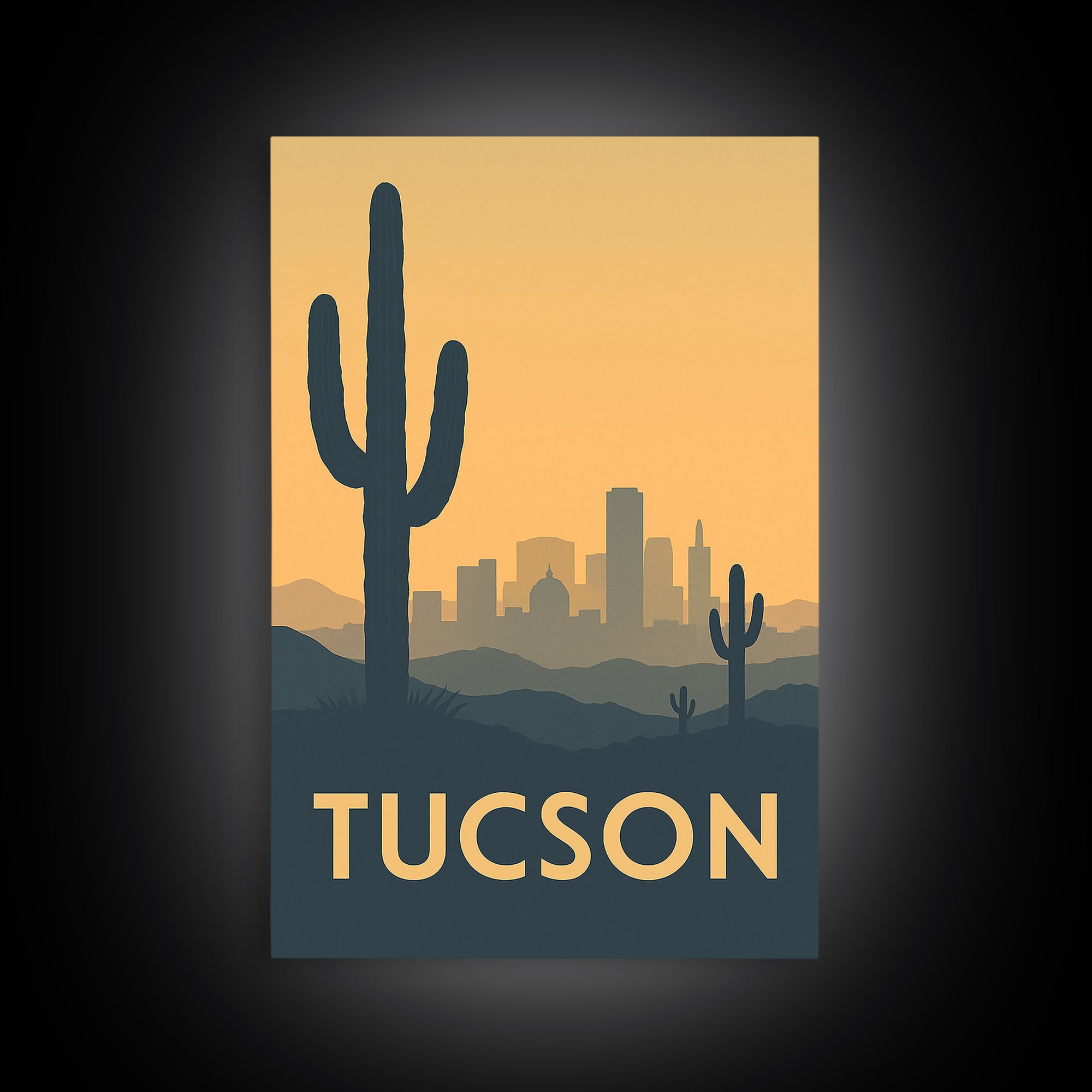 Tucson Travel Poster, Framed Canvas Print, Vintage City Poster Art, Tucson Wall Art, Travel Wall Art, Living Room Wall Art, City Poster