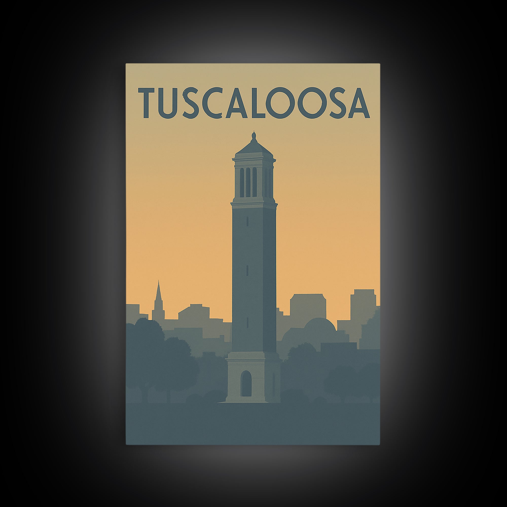 Tuscaloosa Travel Poster, Framed Canvas Print, Minimalist Retro Wall Art, Tuscaloosa Art Print, City Illustration, Vintage Travel Print