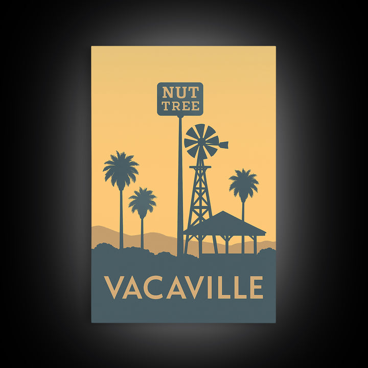Vacaville Travel Poster, Framed Canvas Print, Minimalist Retro Wall Art, Vacaville Poster Print, Eclectic Wall Decor, Living Room Wall Art