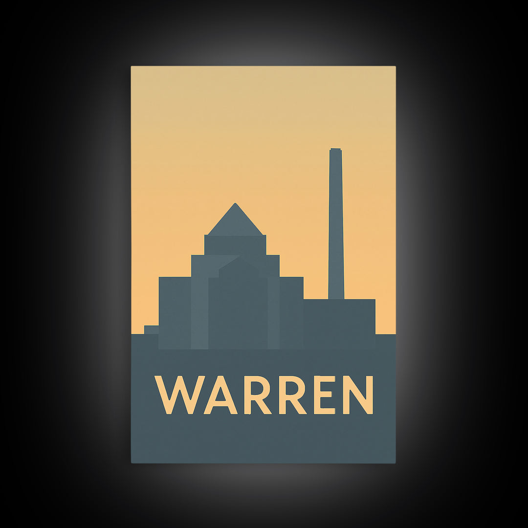 Warren Travel Poster, Framed Canvas Print, Vintage City Poster Art, Warren Poster Print, Vintage City Art, Travel Wall Art, Retro Poster