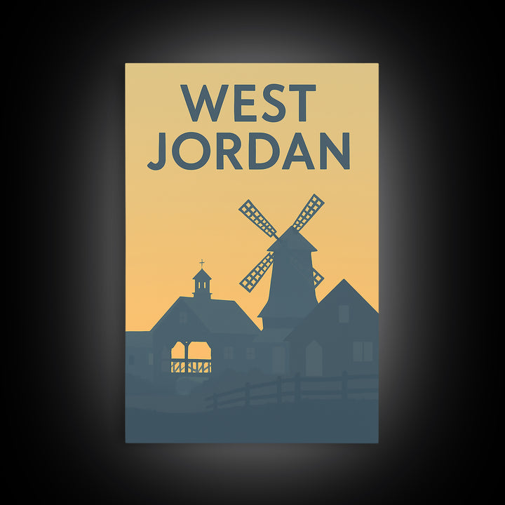 West Jordan Utah Travel Poster, Framed Canvas Print, Mid Century Travel Art, West Jordan Travel Art, Travel Poster Art, Travel Wall Art