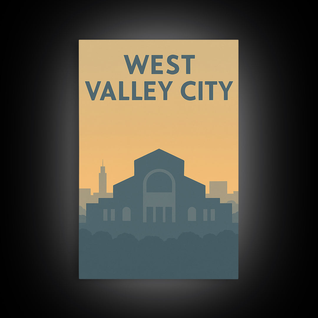 West Valley City Travel Poster, Framed Canvas Print, Mid Century Travel Art, West Valley City Poster Print, Eclectic Wall Decor