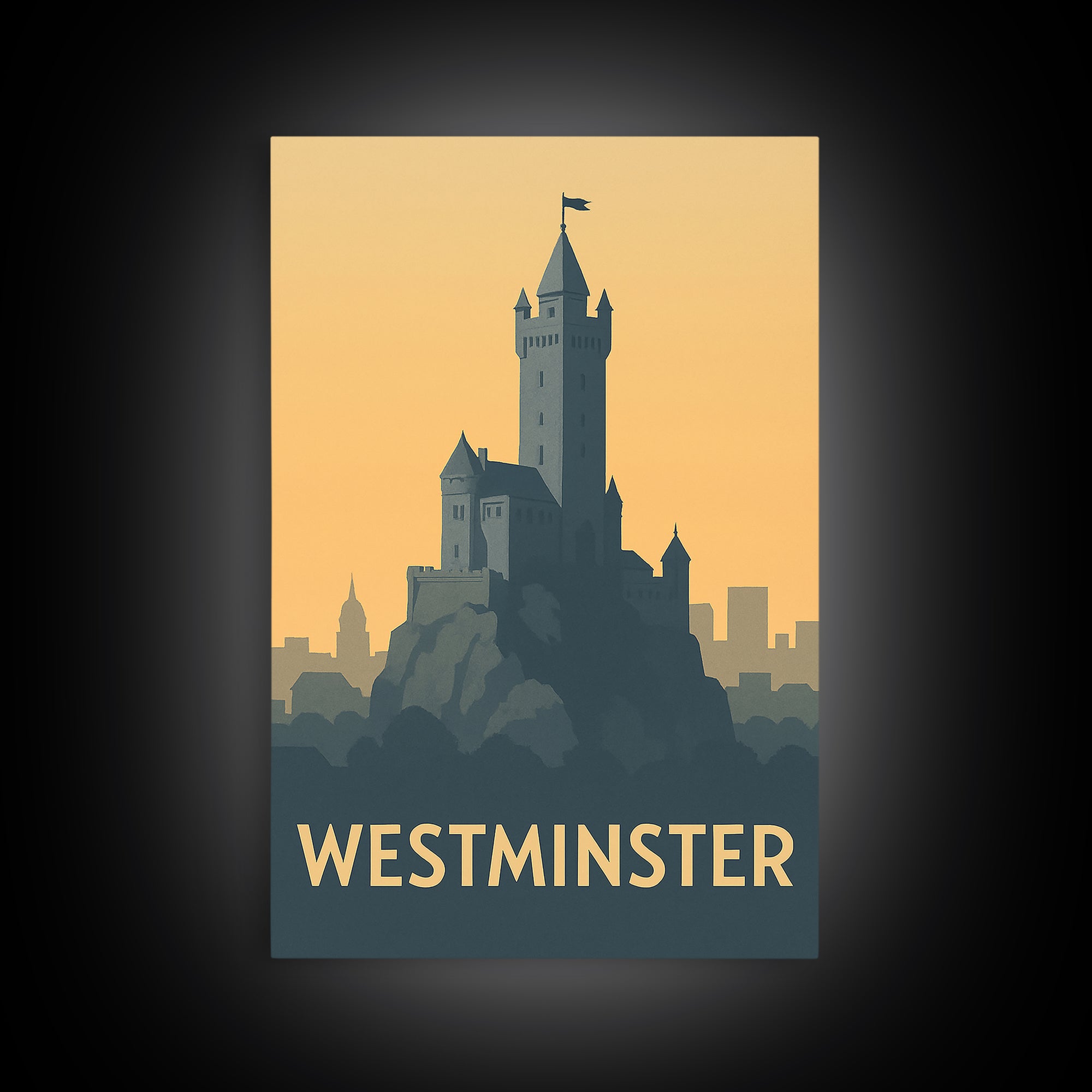 Westminster Travel Poster, Canvas Print, Minimalist Retro Wall Art, Westminster Wall Art, City Travel Prints, Retro Travel Print