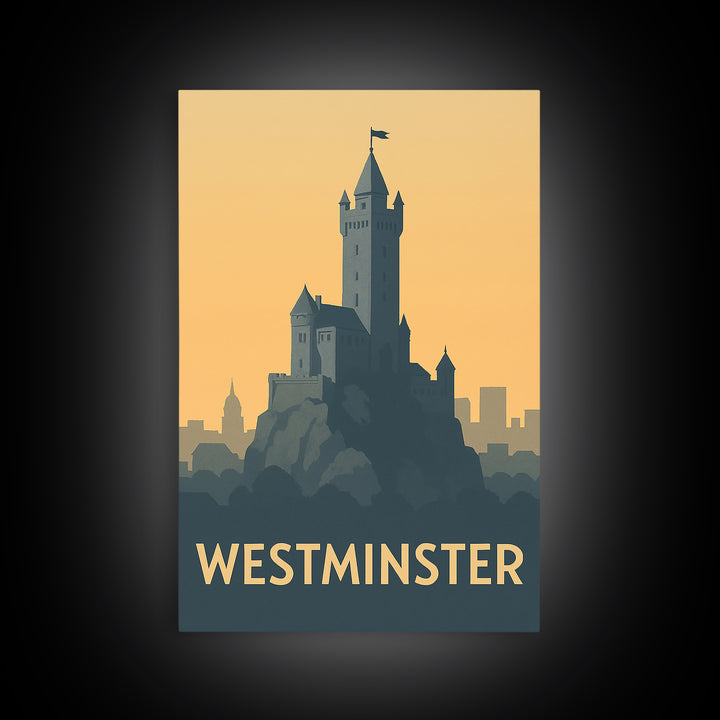 Westminster Travel Poster, Canvas Print, Minimalist Retro Wall Art, Westminster Wall Art, City Travel Prints, Retro Travel Print