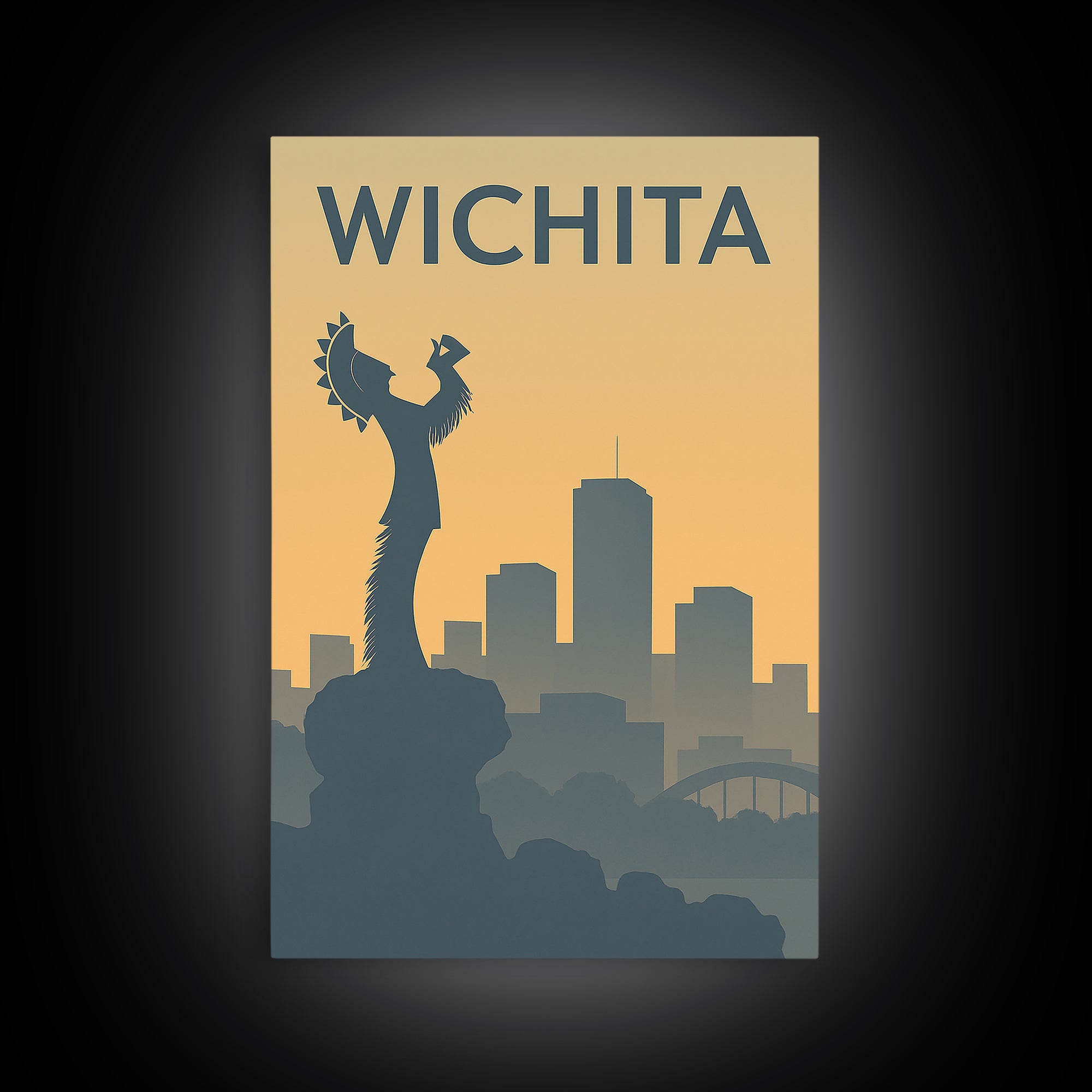 Wichita Kansas Travel Poster, Canvas Print, Sunset Skyline Wall Art, Wichita Art Print, Vintage Travel Art, Vintage Travel Print, Wall Art