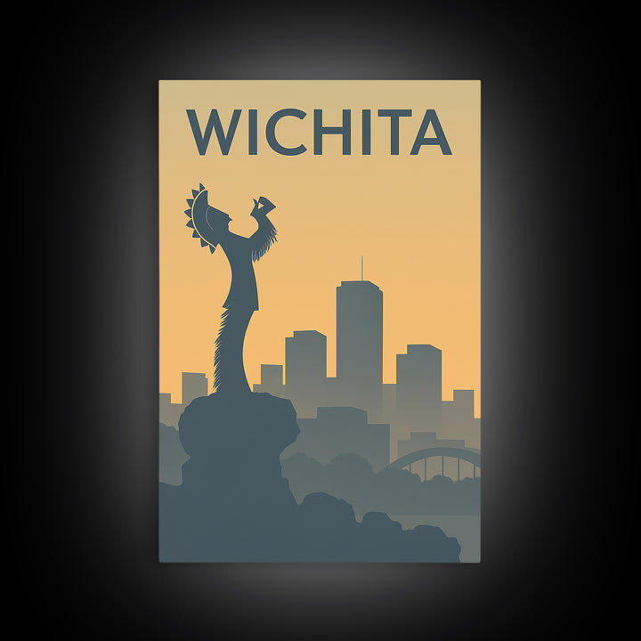 Wichita Kansas Travel Poster, Canvas Print, Sunset Skyline Wall Art, Wichita Art Print, Vintage Travel Art, Vintage Travel Print, Wall Art
