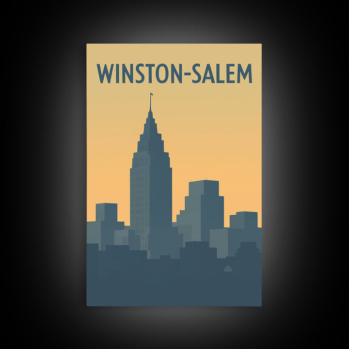 Winston Salem Travel Poster, Framed Canvas Print, Minimalist Retro Wall Art, Winston Salem Travel Art, City Art Print, Travel Art Print
