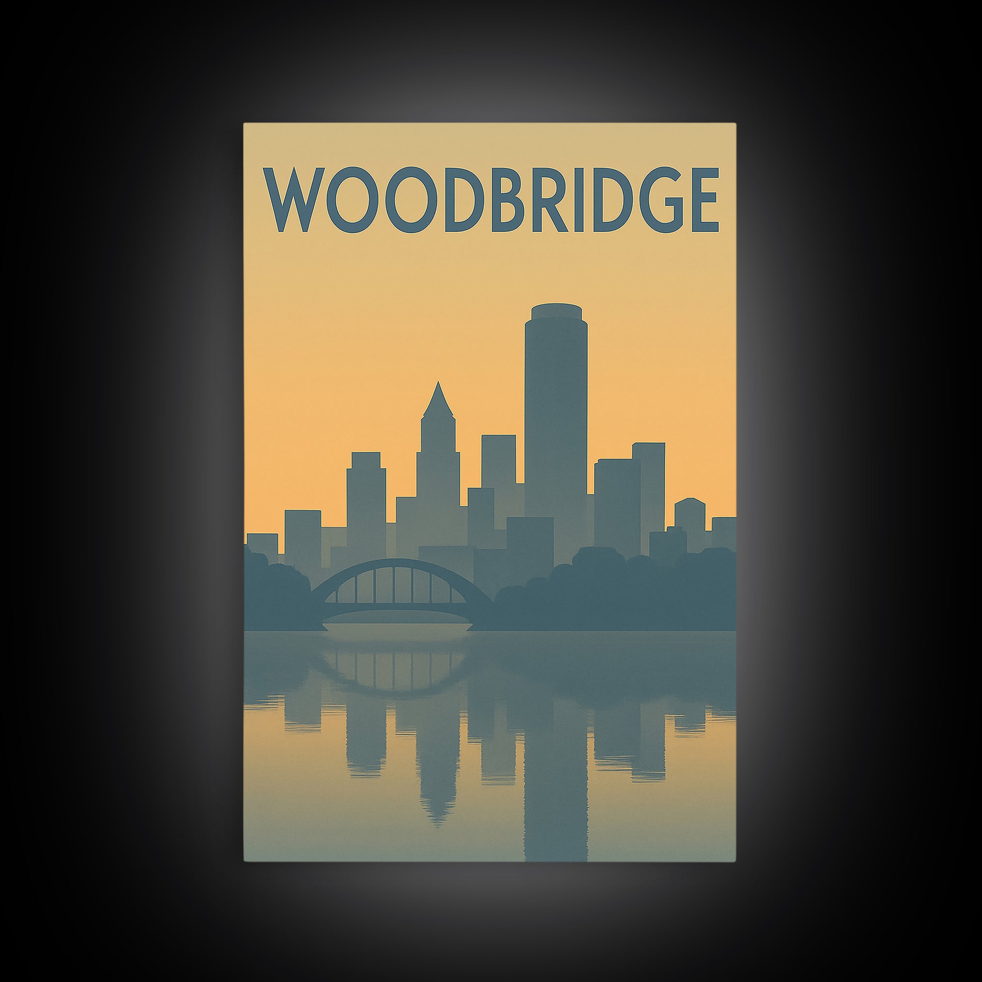 Woodbridge Virginia Travel Poster, Canvas Print, Sunset Skyline Wall Art, Woodbridge Art Print, Retro Travel Print, Mid Century Wall Art