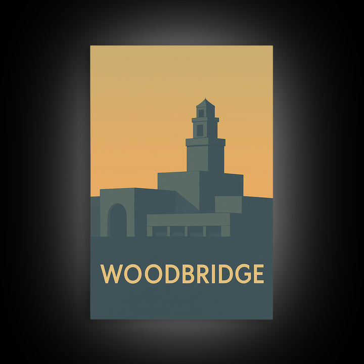 Woodbridge Travel Poster, Framed Canvas Print, Mid Century Travel Art, Woodbridge City Art, City Travel Prints, Vintage City Art