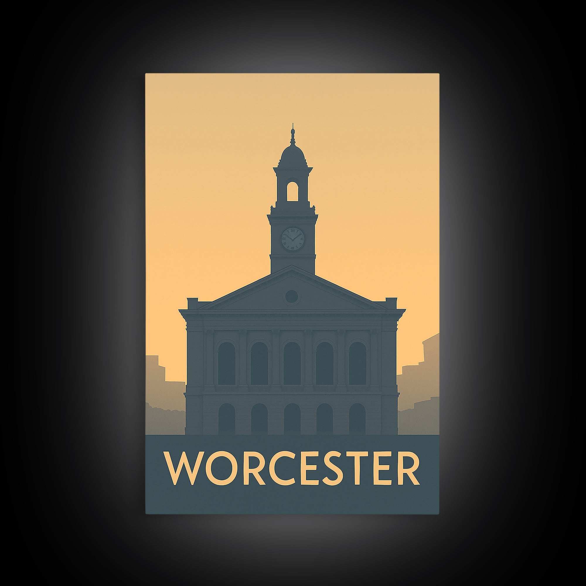 Worcester Massachusetts Travel Poster, Canvas Print, Mid Century Travel Art, Worcester Poster Print, Modern Wall Decor, Home Office Decor