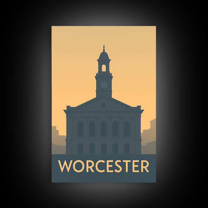 Worcester Massachusetts Travel Poster, Canvas Print, Mid Century Travel Art, Worcester Poster Print, Modern Wall Decor, Home Office Decor