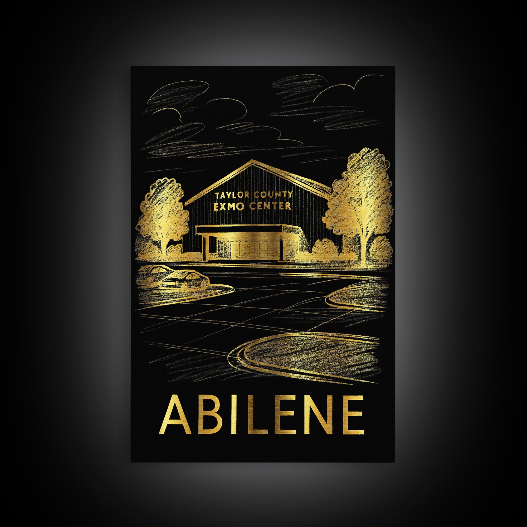 Abilene Travel Poster, Framed Canvas Print, Elegant Gold City Art, Abilene Art Print, Vintage Travel Print, Fine Art Print, City Art Print