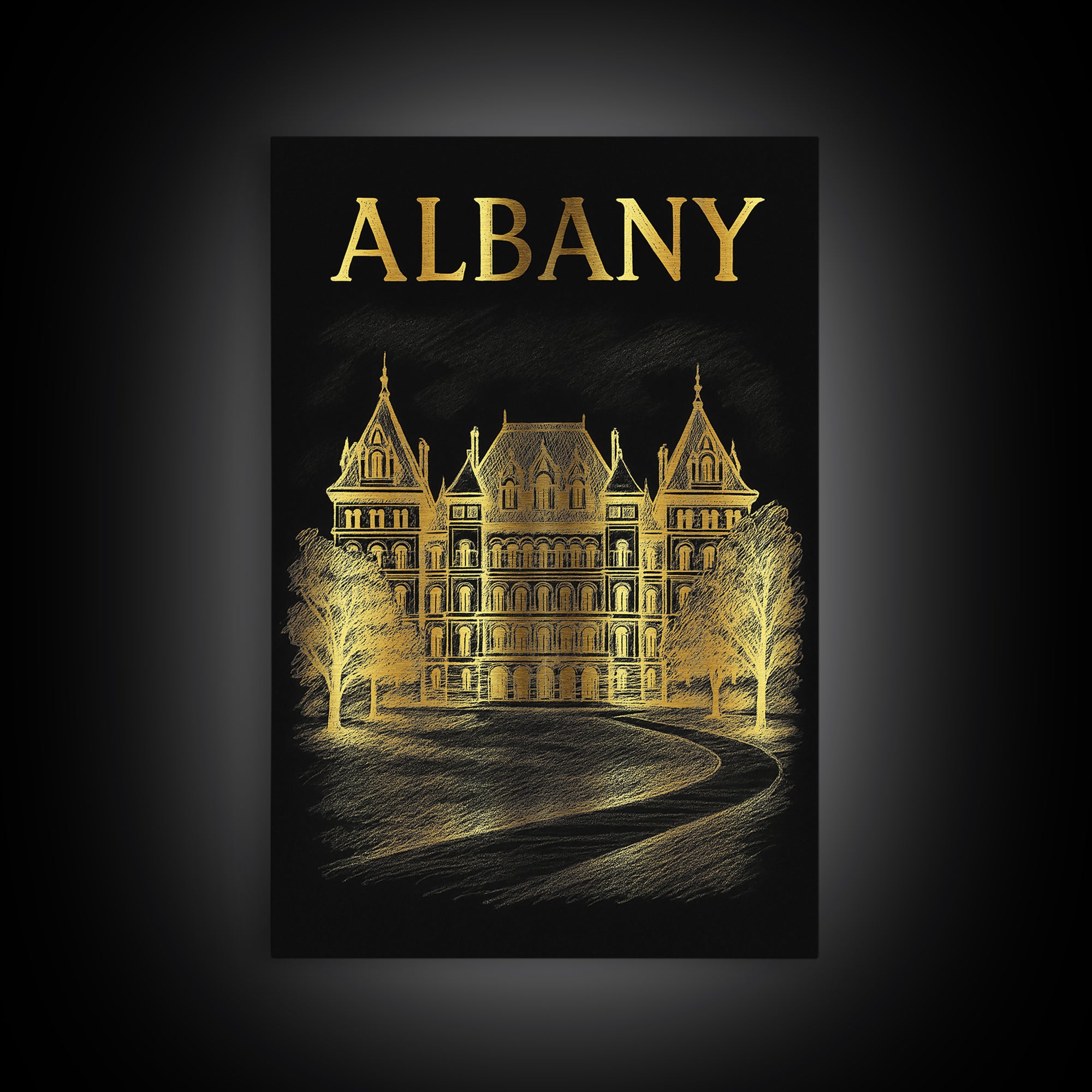 Albany New York Travel Poster, Canvas Print, Elegant Gold City Art, Albany Poster Print, Wanderlust Decor, Retro Travel Print, Travel Art