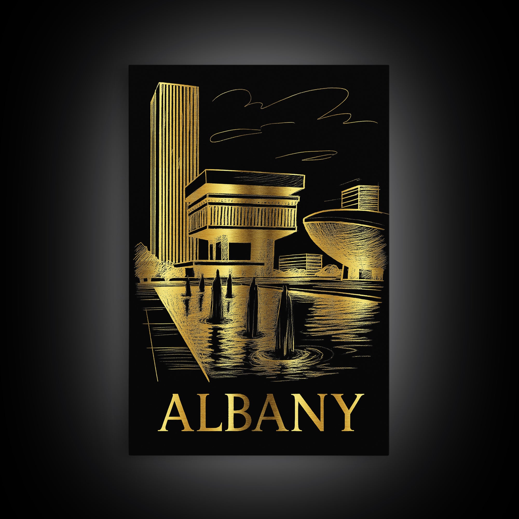 Albany Travel Poster, Canvas Print, Black And Gold Line Art, Albany Wall Art, Travel Poster Set, Vintage City Art, Gift For Travelers