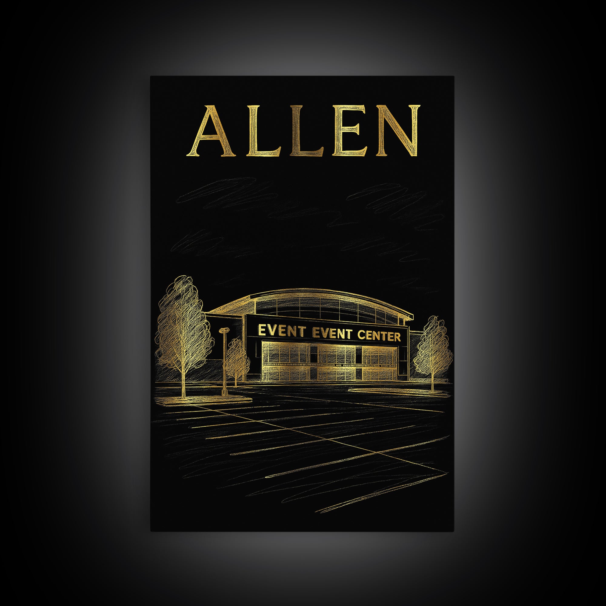 Allen Texas Travel Poster, Canvas Print, Gold Sketch Wall Art, Allen City Art, Gift For Travelers, Eclectic Wall Decor, Travel Art Print