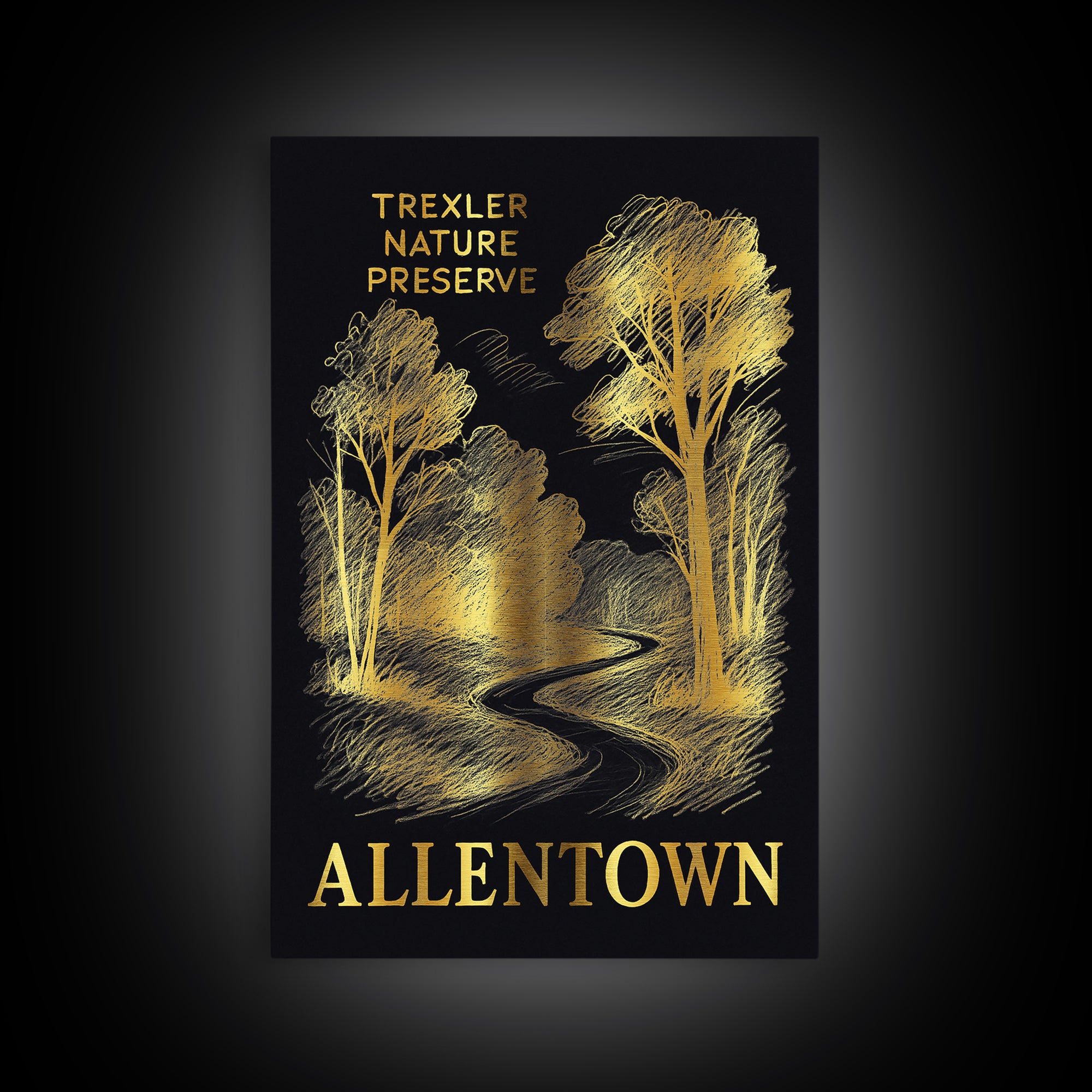 Allentown Travel Poster, Framed Canvas Print, Gold Sketch Wall Art, Allentown Wall Art, Mid Century Wall Art, Vintage Travel Print
