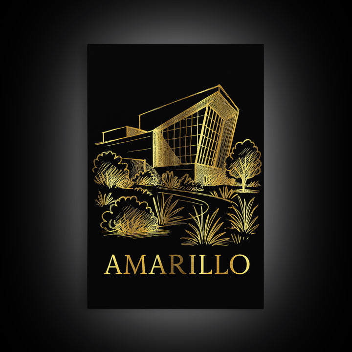 Amarillo Travel Poster, Framed Canvas Print, Gold Sketch Wall Art, Amarillo Travel Art, Home Office Decor, Fine Art Print, Poster Print