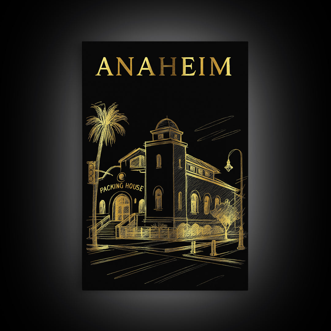 Anaheim California Travel Poster, Canvas Print, Elegant Gold City Art, Anaheim Art Print, Office Decor, Travel Wall Decor, Fine Art Print