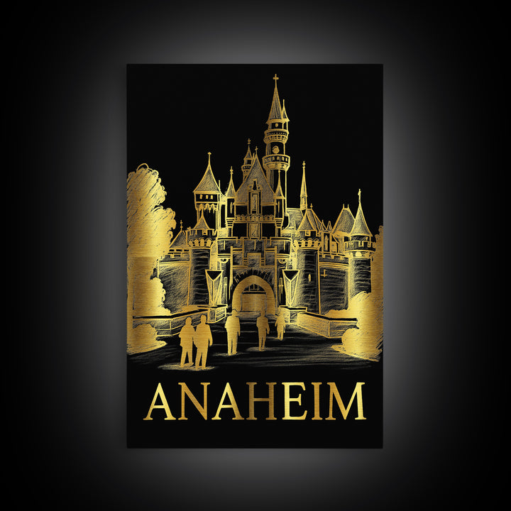 Anaheim Travel Poster, Framed Canvas Print, Dark Background Poster Art, Anaheim Art Print, Gift For Travelers, City Illustration