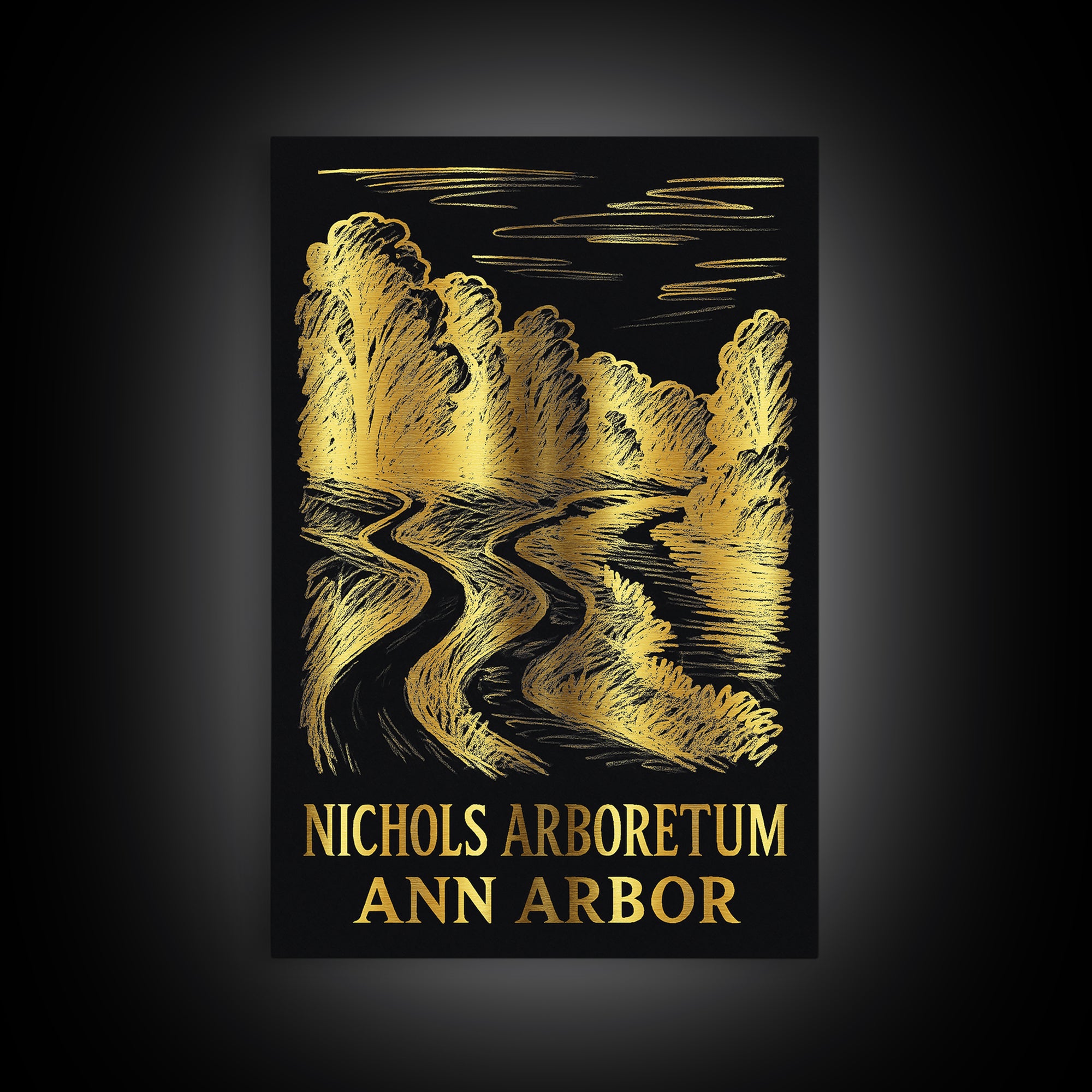 Ann Arbor Travel Poster, Framed Canvas Print, Dark Background Poster Art, Ann Arbor Wall Art, Home Office Decor, Modern Wall Decor